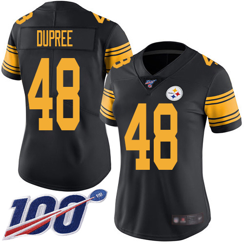 Women Pittsburgh Steelers Football #48 Limited Black Bud Dupree 100th Season Rush Vapor Untouchable Nike NFL Jersey